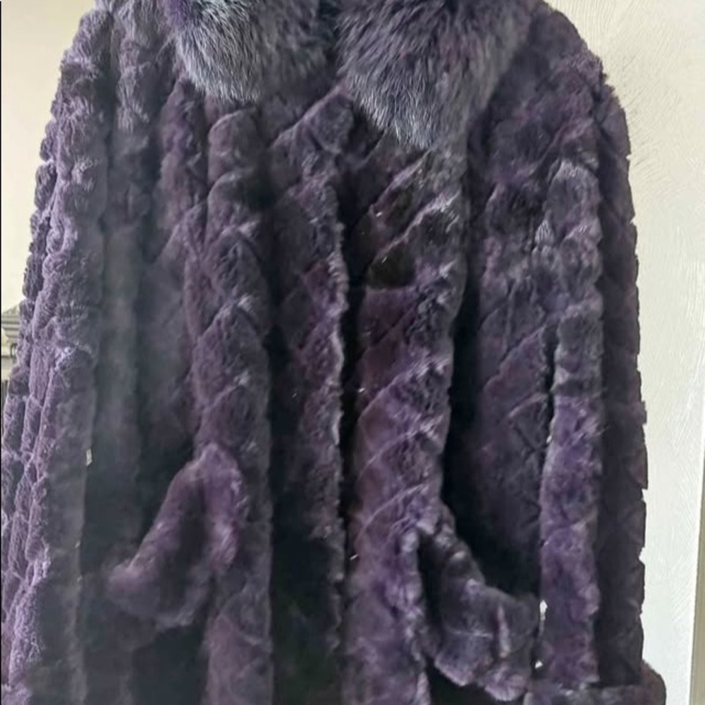 Purple Fur Fox trim car coat Med Large